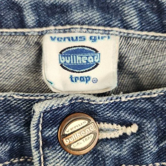 VTG Y2k Bullhead Jeans Womens 30x30 JR's 11" Flares Mid Rise USA Made Blue Denim - Picture 3 of 10